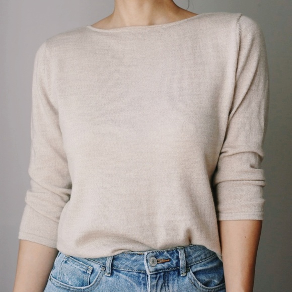 Vintage Sweaters - Vintage 100% Merino Wool Boat Neck Sweater Oat Vintage Sweaters - Vintage 100% Merino Wool Boat Neck Sweater Oat